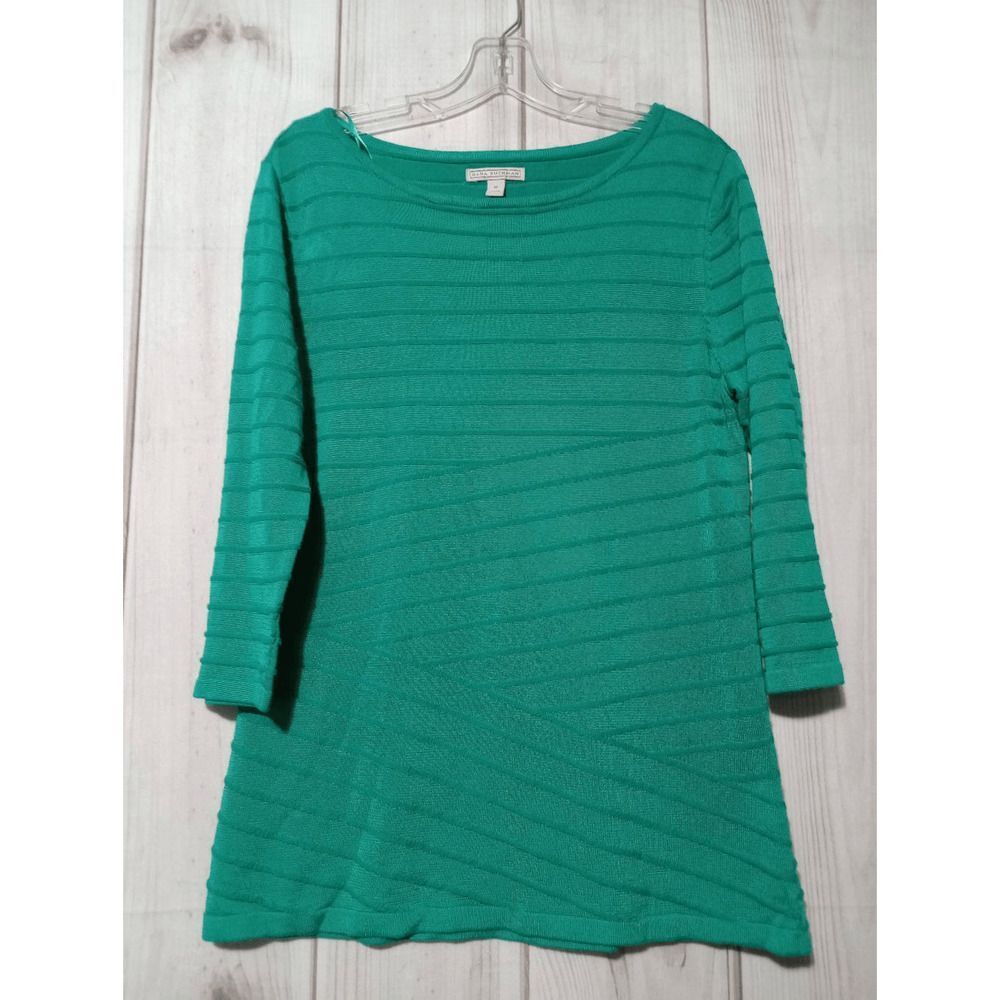 Dana Buchman Sweater Ladies Medium Green 3/4 Sleeve‎ Round Neck